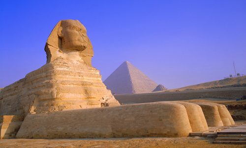 The Sphinx and Pyramid of Cheops at sunrise, Giza, Cairo, Egypt *** Local Caption ***